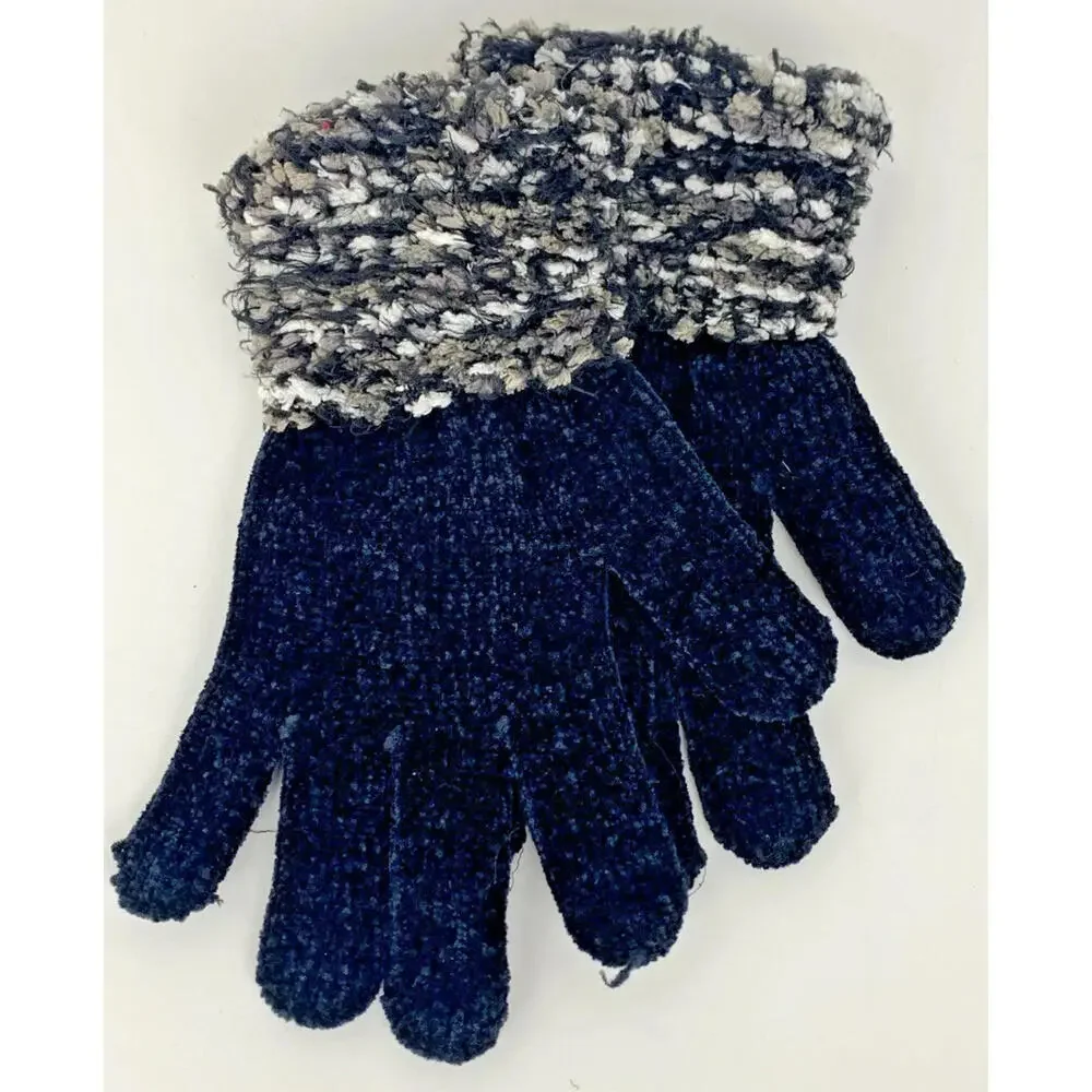 Fashion By Mirabeau Black Chenille Pointelle Gloves Stretchy Warm Cuffs Size OS